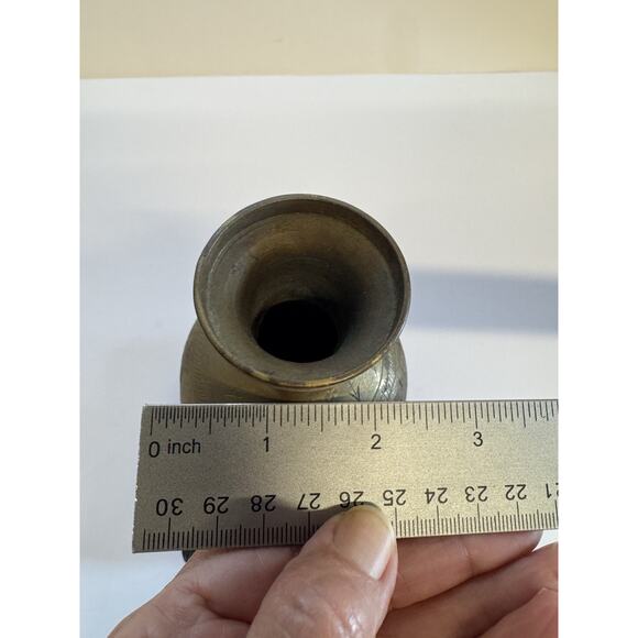Solid Brass Engraved Pedestal Vase Made in India Stamped on Bottom 6" Tall - Picture 7 of 7